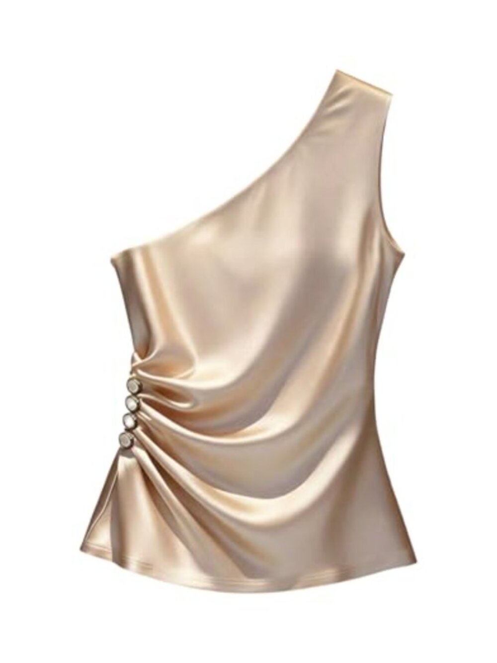 Satin One Shoulder Ruched Blouse Sleeveless Dressy Summer Top